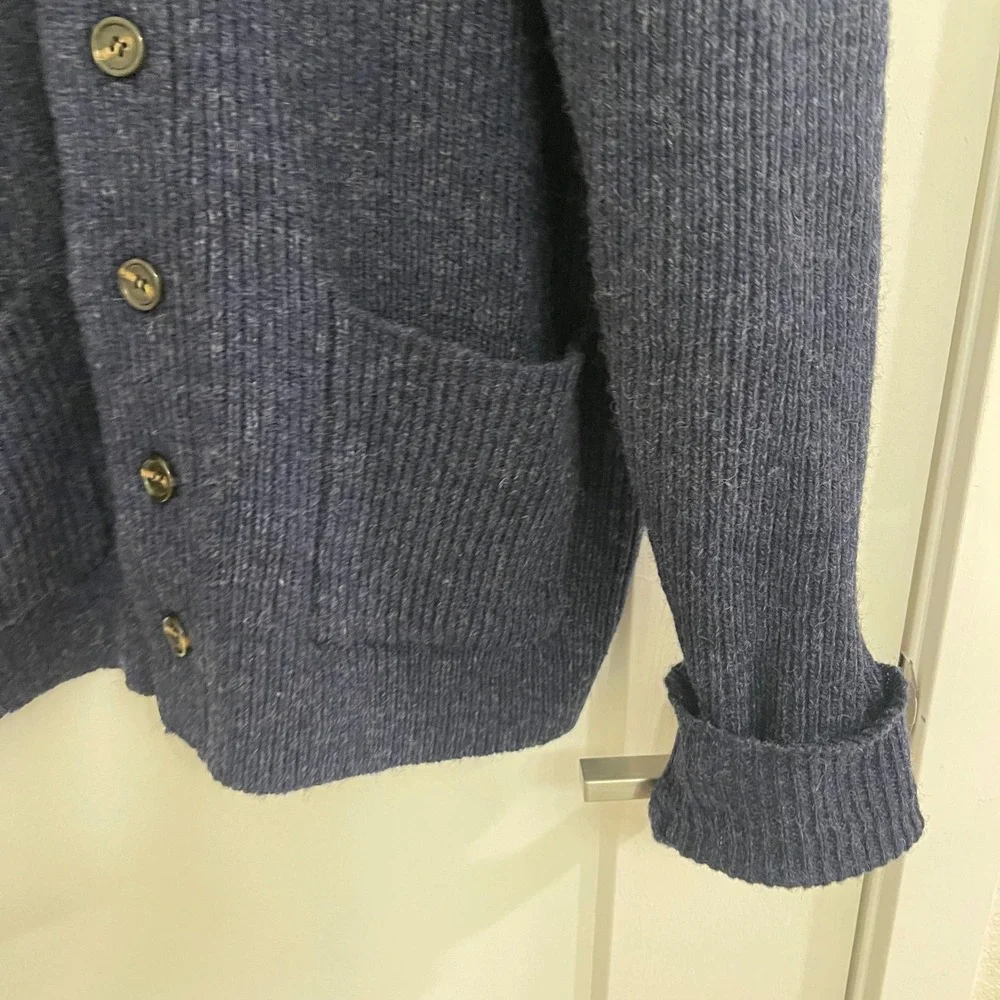 Line of Trade Shetland Wool Blue Long Cardigan Sweater Fall Winter Grandpacore